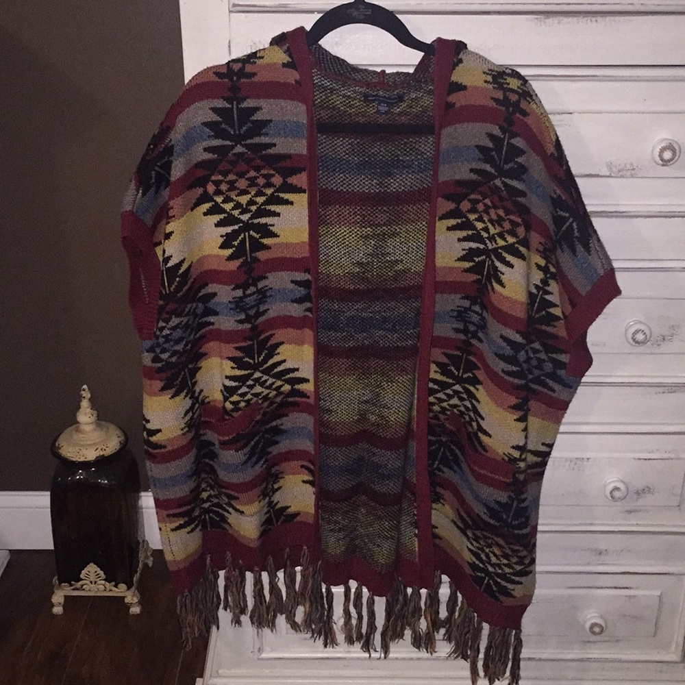 American Eagle Tribal Print Hooded Poncho
